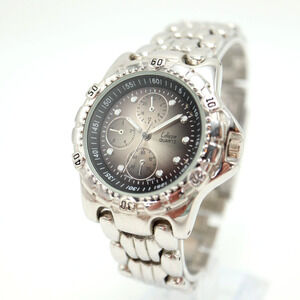 Collezie Mens Silver Tone Watch 38mm Gray Sunburst Dial with New Battery